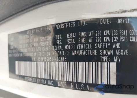 2011 Subaru Tribeca 3.6R Limited from USA, damaged, VIN 4S4WX9GD5B4403448